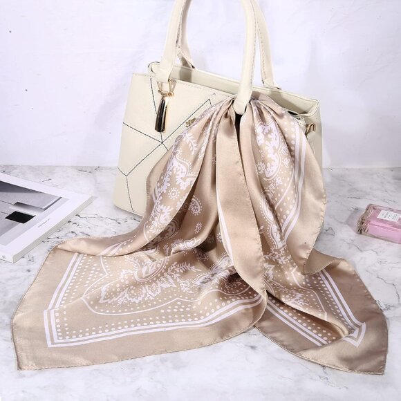 Women's Brown,khaki,light Green 3 Pcs 27.5 Inches Satin Head Scarf Silk Bandana - Picture 6 of 7